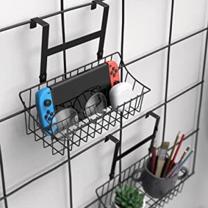 MaraFansie Grid Storage Basket, Over the Cabinet Door Organizer, Hanging Basket with Hook Over the Cabinet/Railing, Under Sink Kitchen Cabinet, Pantry, Bathroom, Small, Black, 1 Pack