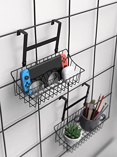 MaraFansie Grid Storage Basket, Over the Cabinet Door Organizer, Hanging Basket with Hook Over the Cabinet/Railing, Under Sink Kitchen Cabinet, Pantry, Bathroom, Small, Black, 1 Pack