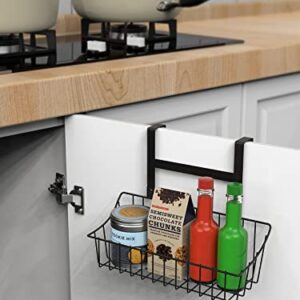 MaraFansie Grid Storage Basket, Over the Cabinet Door Organizer, Hanging Basket with Hook Over the Cabinet/Railing, Under Sink Kitchen Cabinet, Pantry, Bathroom, Small, Black, 1 Pack