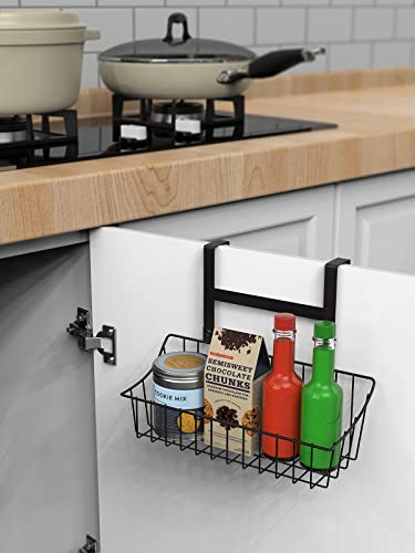 MaraFansie Grid Storage Basket, Over the Cabinet Door Organizer, Hanging Basket with Hook Over the Cabinet/Railing, Under Sink Kitchen Cabinet, Pantry, Bathroom, Small, Black, 1 Pack