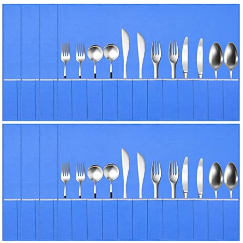 Ikaufen 8Pcs Silver Storage Bags Anti Tarnish Flannel Silver Protector Bags Blue Holder for Silverware Flatware Storage Organizer Silver Storage Cloth with White Ribbon for Kitchen Utensils