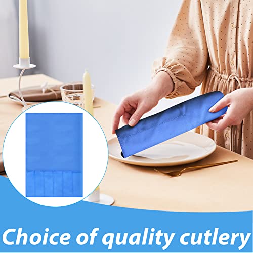 Ikaufen 8Pcs Silver Storage Bags Anti Tarnish Flannel Silver Protector Bags Blue Holder for Silverware Flatware Storage Organizer Silver Storage Cloth with White Ribbon for Kitchen Utensils