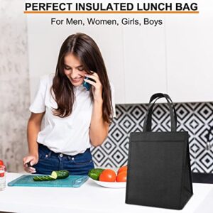 Lunch Bag for Women Men, Insulated Lunch Bag, Large Adult Lunch Box Tote Bag with Interior Pockets, School Lunch Box for Teens Kids, Reusable Portable Lunch Bag for Office, Work,School, Travel, Black