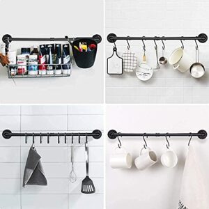 WuGeShop 38 Inch Pipe Pot Bar Rack, Wall Mounted Pan Hanging Rail Bar with 10 S Hooks, Kitchen Lids Utensil Spatula Hanger Organizer, Black