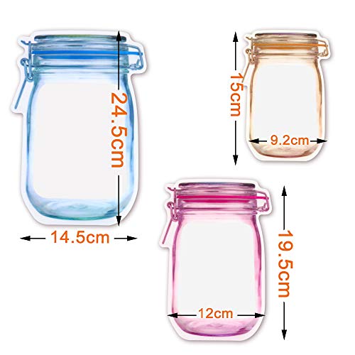 Fireboomoon 30 PCS Multi-Size Mason Jar Bottle Pattern Zipper Bags,Reusable Airtight Seal Leak-Proof Portable Food Snack Save Storage Pouch Bag for Travel Picnic Camping and Kids