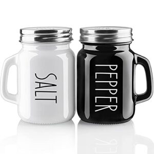 farmhouse salt and pepper shakers set, 4 oz cute salt pepper shaker, modern farmhouse kitchen decor for home restaurants wedding, vintage glass black white shaker sets with stainless steel lids