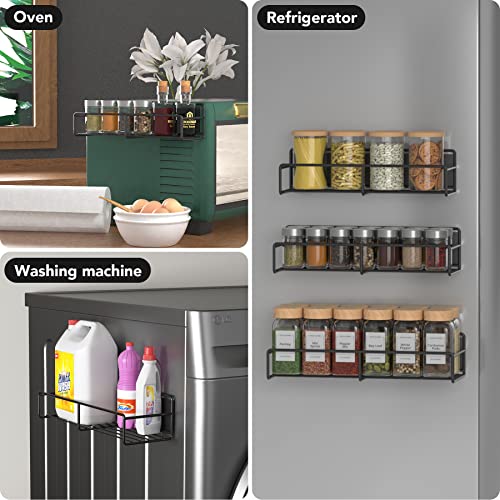 Magnetic Spice Rack Organizer 3 Pack, Magnetic Spice Rack for Refrigerator, Magnetic Shelf for Holding Spices, Jars, Seaoning and Bottle, Metal&Black