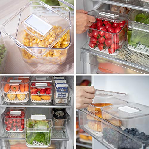 vacane Fresh Produce Saver for Refrigerator, 3 Pcs Food Fruit Lettuce Keeper Containers, Salad Vegetable Storage Organizers Stackable, BPA-free Stay Fridge Storage Containers