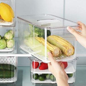 vacane Fresh Produce Saver for Refrigerator, 3 Pcs Food Fruit Lettuce Keeper Containers, Salad Vegetable Storage Organizers Stackable, BPA-free Stay Fridge Storage Containers