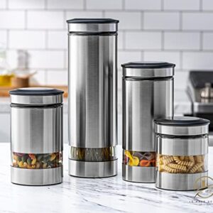 Le'raze Airtight Food Storage Container for Kitchen Counter with Window, [Set of 4] Canister Set Ideal for Flour Tea, Sugar, Coffee, Candy, Cookie Jar