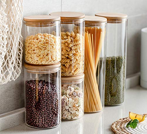 Lawei 3 pack Glass Storage Jars with Sealed Bamboo Lids - 51 oz Clear Glass Bulk Food Storage Canister for Serving Tea, Coffee, Spice, Candy, Cookie