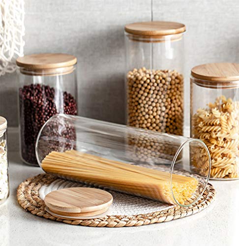 Lawei 3 pack Glass Storage Jars with Sealed Bamboo Lids - 51 oz Clear Glass Bulk Food Storage Canister for Serving Tea, Coffee, Spice, Candy, Cookie