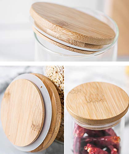 Lawei 3 pack Glass Storage Jars with Sealed Bamboo Lids - 51 oz Clear Glass Bulk Food Storage Canister for Serving Tea, Coffee, Spice, Candy, Cookie