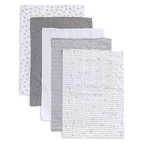 Burt's Bees Baby - 5 Pack of Burp Cloths, 100% Organic Cotton (1 Cloud, 1 Solid Color, 1 Honey Bee, 1 Stripe, 1 Alphabet Bee Print, Heather Grey)