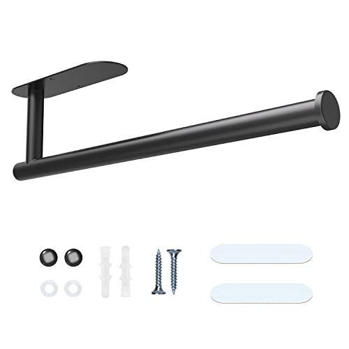 Under Cabinet Paper Towel Holder Wall Mount Paper Towel Holder Self Adhesive or Drilling Hanging Paper Towel Holder for Kitchen, Bathroom, Cabinet,Under Counter SUS304 Stainless Steel-Black