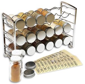 decobros spice rack stand holder with 18 bottles and 48 labels, chrome