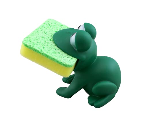 Animal Shape Novelty Kitchen Sponge Holder and Sponge Choice of Frog or Duck (Green Frog)