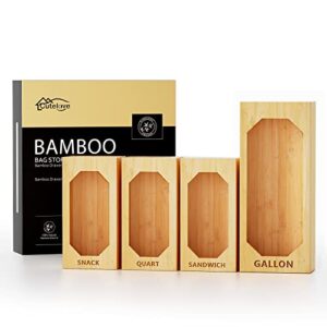 cutelove ziplock bag storage organizer – bamboo drawer organizer for kitchen drawer, suitable for ziplock, plastic, sandwich, gallon, quart, variety size baggie, pack of 4