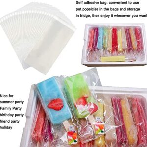 Homemade Popsicle Molds Shapes, Silicone Frozen Ice Popsicle Maker-BPA Free, with 50 Popsicle Sticks, 50 Popsicle Bags, 10 Reusable Popsicle Sticks, Funnel and Ice Pop Recipes