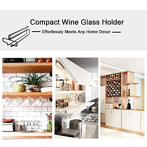 LINFIDITE Wine Glass Holder 2PCS Stemware Rack Hanger Under Cabinet Wine Glass Rack Kitchen Hanging Glass Storage Rack Organizer,Black