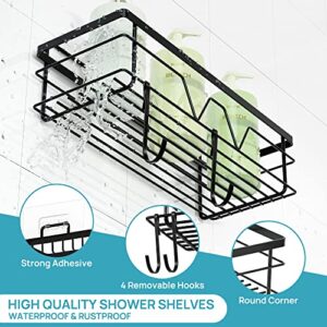 Vtopmart 5 Pack Shower Caddy Shelves Organizer with 4 Hooks, Self Adhesive Shower Rack Storage Shelf for Inside Shower, Stainless Steel Bathroom Shower Wall Organization, Black