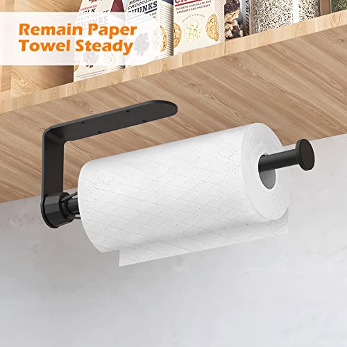 Paper Towel Holder Under Cabinet , One Hand Operable Paper Towel Holder Wall Mount with Damping Effec, Under Counter Paper Towel Holder Self-Adhesive or Drilled, for Kitchen, Bathroom ( Black)