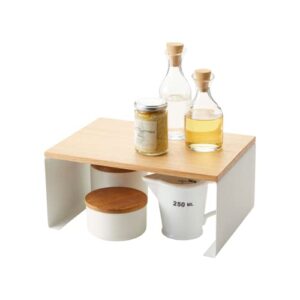 yamazaki wood-top stackable kitchen rack-modern counter shelf organizer, white