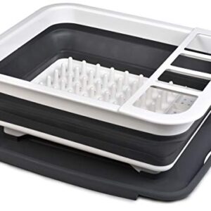 Collapsible Dish Drying Rack - Popup and Collapse for Easy Storage, Drain Water Directly into the Sink, Room for Eight Large Plates, Sectional Cutlery and Utensil Compartment, Compact and Portable.