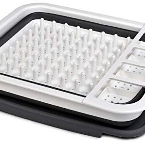 Collapsible Dish Drying Rack - Popup and Collapse for Easy Storage, Drain Water Directly into the Sink, Room for Eight Large Plates, Sectional Cutlery and Utensil Compartment, Compact and Portable.