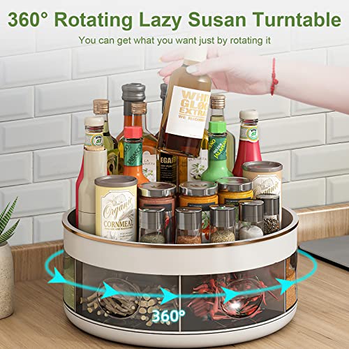 2 Tier Lazy Susan Organizer with 6 Divided Bins, 360 Degree Rotating Lazy Susan Turntable for Cabinet, Plastic Kitchen Spice Organizer Condiment Organizer, Perfume Organizer for Pantry Bathroom