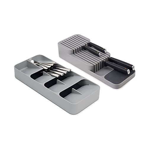 Joseph Joseph 85188 Dream Drawers Drawerstore Compact Cutlery & Knife Organiser Set of 2, Grey, Large