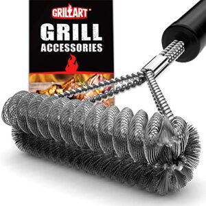 grillart grill brush bristle free & wire combined bbq brush – safe & efficient grill cleaning brush- 17″ grill cleaner brush for gas /porcelain/charbroil grates – bbq accessories gifts for men