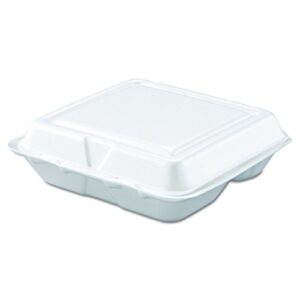 dart 80ht3r carryout food container, foam, 3-comp, white, 8 x 7 1/2 x 2 3/10 (case of 200)