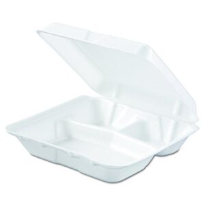 Dart 80HT3R Carryout Food Container, Foam, 3-Comp, White, 8 x 7 1/2 x 2 3/10 (Case of 200)