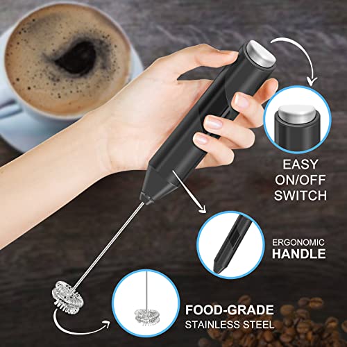 Double Whisk Milk Frother, Handheld Electric Blender stick, Drink Mixer with Food Grade Stainless Steel Stirrer, Battery Operated Foam Maker for Coffee, Cappuccino, Frappe, Matcha, Hot Chocolate Latte