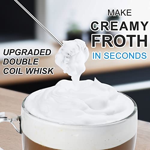 Double Whisk Milk Frother, Handheld Electric Blender stick, Drink Mixer with Food Grade Stainless Steel Stirrer, Battery Operated Foam Maker for Coffee, Cappuccino, Frappe, Matcha, Hot Chocolate Latte