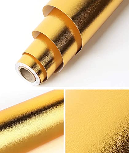 Gold Self Adhesive Contact Paper 15.7"x118" Metallic Gold Wallpaper Stick and Peel Contact Paper Kitchen Oil Proof Waterproof Backsplash Wallpaper for Countertop Cabinet Drawer Shelf Furniture Decor