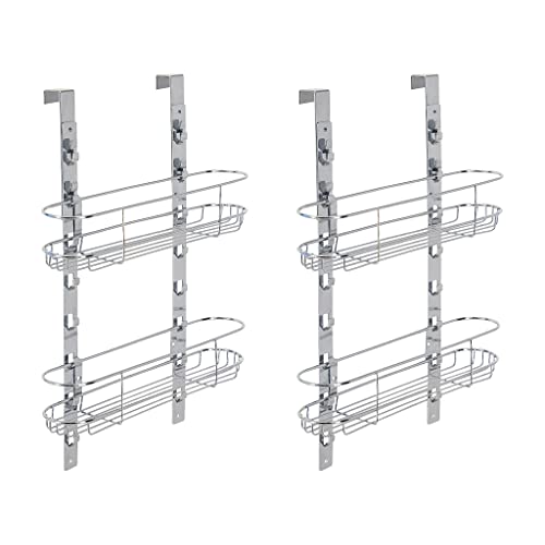 VIVA Spice Rack Organizer (2 sets) – Hanging Over the Cabinet Door or Wall Mounted, Height Adjustable - Modern, Sleek Design - Chrome