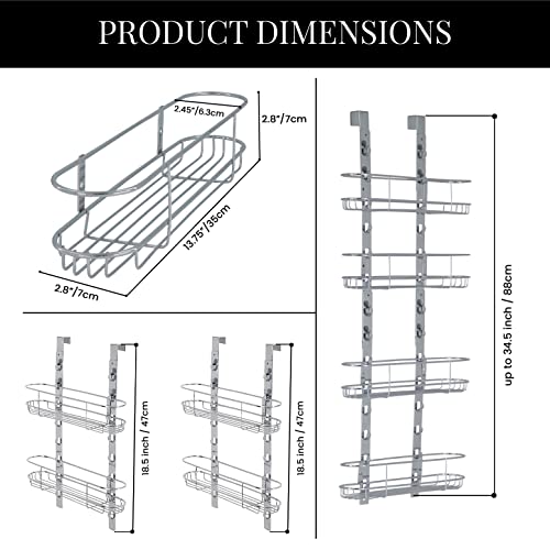 VIVA Spice Rack Organizer (2 sets) – Hanging Over the Cabinet Door or Wall Mounted, Height Adjustable - Modern, Sleek Design - Chrome