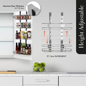 VIVA Spice Rack Organizer (2 sets) – Hanging Over the Cabinet Door or Wall Mounted, Height Adjustable - Modern, Sleek Design - Chrome