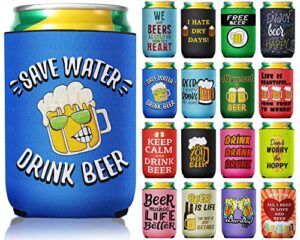 16 pieces beer can sleeves funny quotes beer can coolers insulated beer soda can cover 12 oz neoprene beer holder non slip colored drink can covers for beer cans and bottles home kitchen office bar