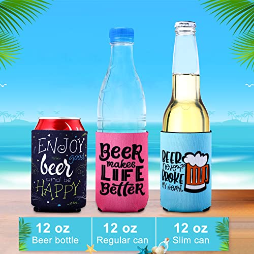 16 Pieces Beer Can Sleeves Funny Quotes Beer Can Coolers Insulated Beer Soda Can Cover 12 oz Neoprene Beer Holder Non Slip Colored Drink Can Covers for Beer Cans and Bottles Home Kitchen Office Bar