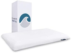 bluewave bedding ultra slim gel memory foam pillow for stomach and back sleepers – thin, flat design for cervical neck alignment and deeper sleep (2.75-inches height, full pillow shape, standard size)