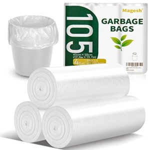 4 gallon small trash bags, magesh 4 gallon trash bag strong, leakage-free, small garbage bags 4 gallon unscented thick for bathroom, office, kitchen small trash can, 15l, 105 bags, clear