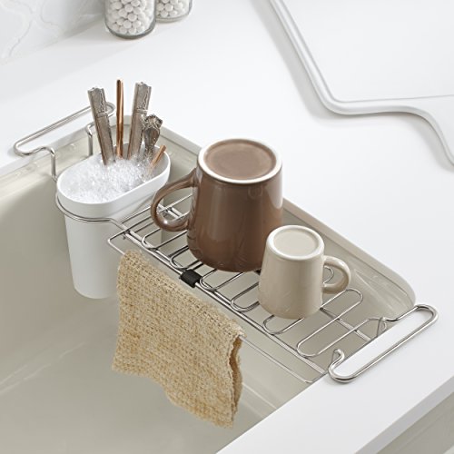 Kohler K-5473-0 Multi-Purpose Over-The-Sink Drying Rack, Caddy with Kitchen Towel Bar Holder, Soaking Cup. Expandable 14.6" to 17.6", White