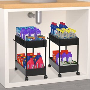 zpose 2 tier under sink organizer,under kitchen sink organizers and storage with hooks wheels under cabinet organizer baskets multi-purpose bathroom under sink shelf ，black，2 piece