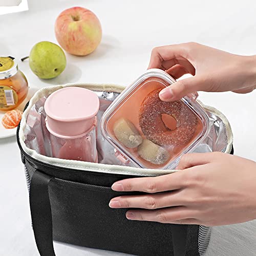 6L Thickened Black Reusable Insulated Lunch Bag for Student, Women and Men Travel Picnic and School Lunch Box (Small, Black)