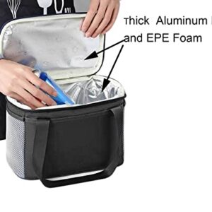 6L Thickened Black Reusable Insulated Lunch Bag for Student, Women and Men Travel Picnic and School Lunch Box (Small, Black)