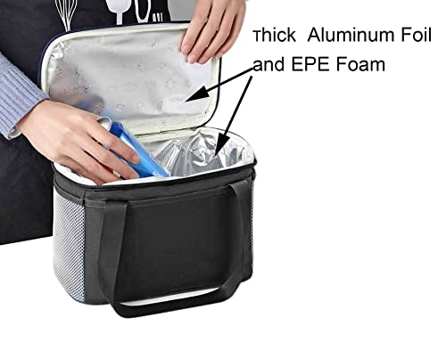 6L Thickened Black Reusable Insulated Lunch Bag for Student, Women and Men Travel Picnic and School Lunch Box (Small, Black)