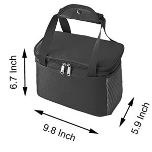 6L Thickened Black Reusable Insulated Lunch Bag for Student, Women and Men Travel Picnic and School Lunch Box (Small, Black)